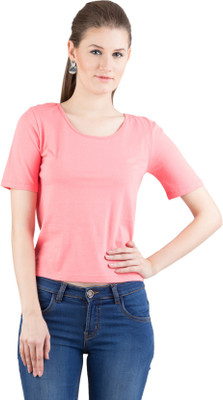 

Hypernation Solid Women' Fashion Neck Pink T-Shirt