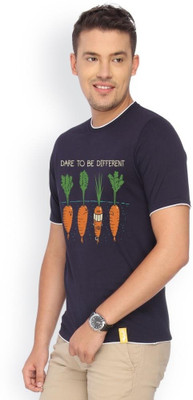 

Campus Sutra Printed Men Round Neck Blue T-Shirt