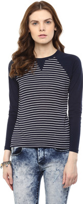 

Hypernation Striped Women' Round Neck Blue, White T-Shirt