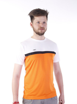 

Zagros Solid Men's Round Neck White, Orange T-Shirt, Orange;white