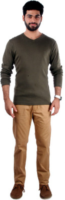 

Indian Terrain Solid Men' Round Neck Green T-Shirt, Olive
