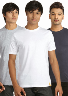 

Campus Sutra Solid Men Round Neck Multicolor T-Shirt(Pack of 3, White;blue;grey