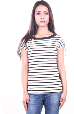 

AR2 Striped Women's Round Neck White T-Shirt