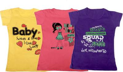 

IndiWeaves Girls Printed, Solid T Shirt(Multicolor, Yellow & pink & purple