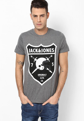 

Jack & Jones Graphic Print Men's Round Neck Grey T-Shirt, Grey melange