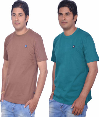 

Leaf Solid Men' Round Neck Brown, Green T-Shirt(Pack of 2