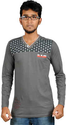 

Harsha Printed Men' V-neck Grey T-Shirt