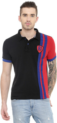 

Gritstones Solid Men' Polo Neck Black, Red T-Shirt, Blackred26