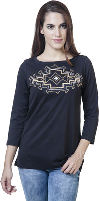 

Rute Embroidered Women's Round Neck Black T-Shirt