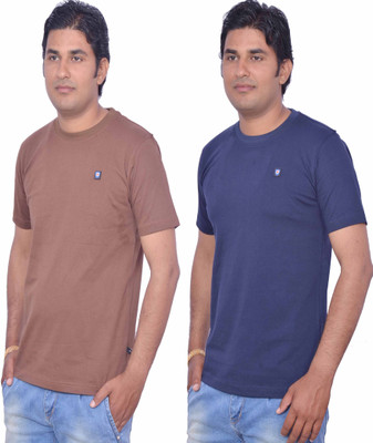 

Leaf Solid Men's Round Neck Brown, Blue T-Shirt(Pack of 2), Blue;brown