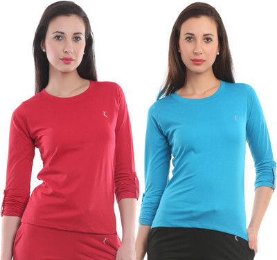 

Ultra Fit Solid Women's Round Neck Red, Blue T-Shirt(Pack of 2), Red;skyblue
