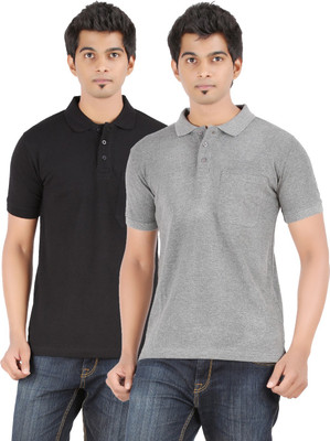 

Ap'pulse Solid Men's Polo Neck Black, Grey T-Shirt(Pack of 2, Andhra melange;black