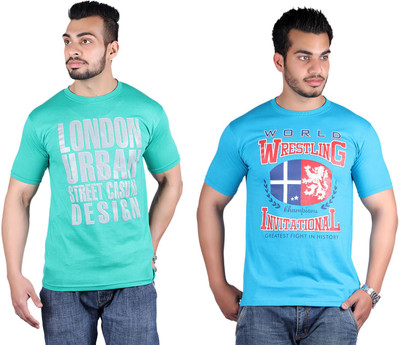 

Shineway Printed Men's Round Neck Multicolor T-Shirt(Pack of 2, Green;turquoise
