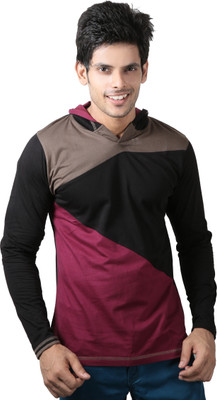 

Spur Self Design Men's Hooded Multicolor T-Shirt, Black