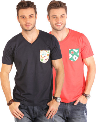 

Smugglerz Inc. Solid Men's V-neck Orange, Dark Blue T-Shirt(Pack of 2), Navy;orange