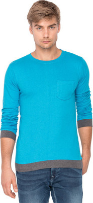 

Campus Sutra Solid Men Round Neck Blue T-Shirt