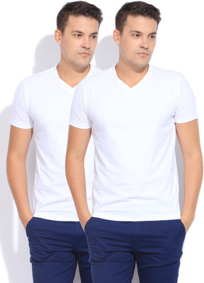 

Mufti Solid Men's V-neck White T-Shirt(Pack of 2