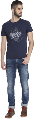 

Jack & Jones Printed Men's Round Neck Blue T-Shirt, Mood indigo