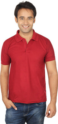 Quetzal Solid Men Polo Neck Maroon T-Shirt