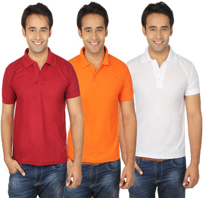 

Quetzal Solid Men's Polo Neck Multicolor T-Shirt(Pack of 3, Maroon;orange;white