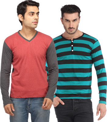 

Leana Solid Men's Fashion Neck Multicolor T-Shirt(Pack of 2, Multi
