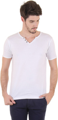 

Fio Solid Men's Henley White T-Shirt