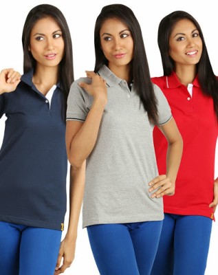 

Campus Sutra Solid Women's Polo Neck Black, Grey, Red T-Shirt(Pack of 3