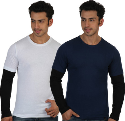 

Rigo Solid Men's Round Neck White, Blue T-Shirt(Pack of 2), Blue;white