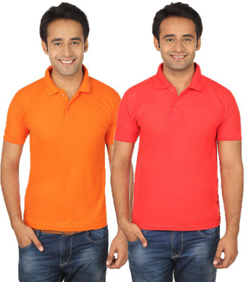 

Quetzal Solid Men's Polo Neck Orange, Red T-Shirt(Pack of 2