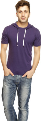 

Gritstones Solid Men' Hooded Purple T-Shirt, Navy