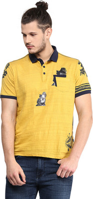 

Fritzberg Printed Men's Polo Neck Yellow T-Shirt, Mustard