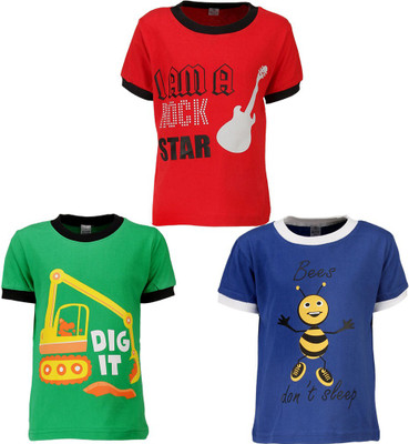 

Gkidz Boys Printed T Shirt(Multicolor, Pack of 3, Black