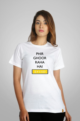 

Campus Sutra Printed Women' Round Neck White T-Shirt