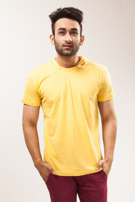 

Unisopent Designs Solid Men's Hooded Yellow T-Shirt