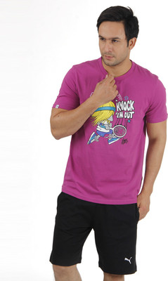 

Puma Graphic Print Men' Round Neck Pink T-Shirt, Vivid viola