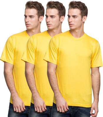 

Purple Square Solid Men's Round Neck Yellow T-Shirt(Pack of 3