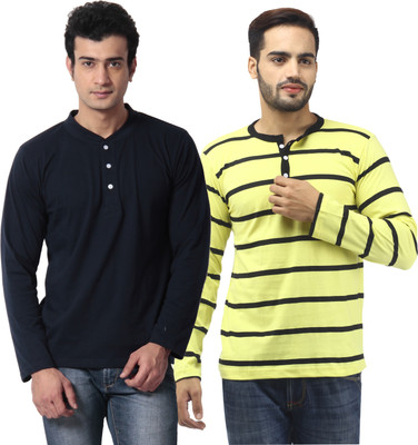 

Leana Striped Men's Henley Multicolor T-Shirt(Pack of 2