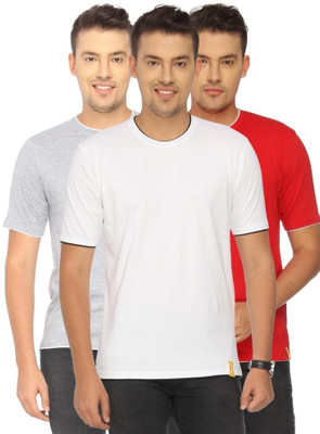 

Campus Sutra Solid Men Round Neck Grey, Red, White T-Shirt(Pack of 3