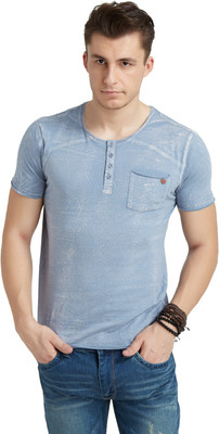 

Breakbounce Solid Men's Henley Blue T-Shirt, Stone blue
