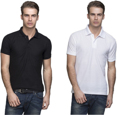 

Lambency Solid Men' Polo Neck Black, White T-Shirt(Pack of 2