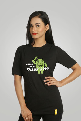 

Campus Sutra Printed Women's Round Neck Black T-Shirt