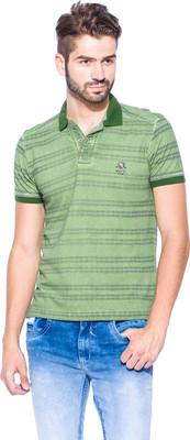 

Mufti Striped Men's Polo Neck Green T-Shirt