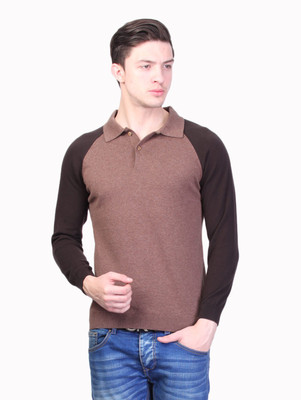 

Kalt Solid Men Polo Neck Brown T-Shirt, Brown melange