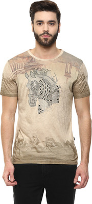 

Fritzberg Printed Men's Round Neck Brown T-Shirt, Melting brown