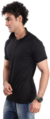 Inkovy Solid Men's Polo Neck Black T-Shirt