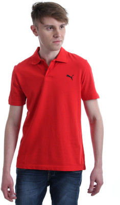 Puma Solid Men' Polo Neck Red T-Shirt, High risk red