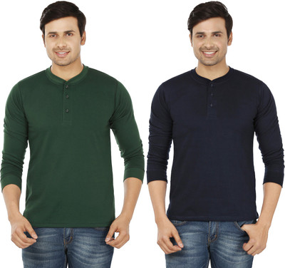 

Weardo Solid Men's Henley Green, Blue T-Shirt(Pack of 2, Bottle green;navy blue