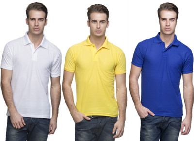 

Lambency Solid Men's Polo Neck White, Yellow, Blue T-Shirt(Pack of 3, Blue;white;yellow