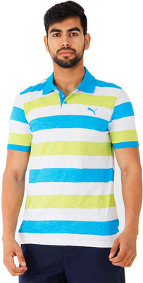 

Puma Striped Men's Polo Neck White, Green T-Shirt, Sharp green-hawai ocean-whie