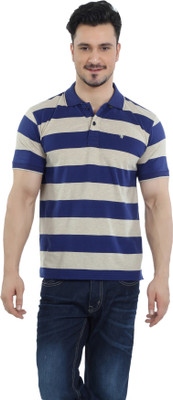 

The Cotton Company Striped Men' Polo Neck Blue, Beige T-Shirt, Cream;navy